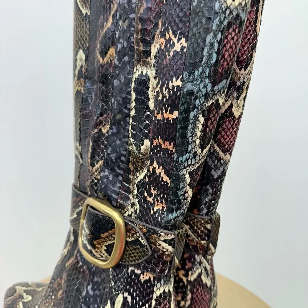 Coach Women’s Evenly Snakeskin Multicolored Oxblood Neutral Stripe Below the Kne